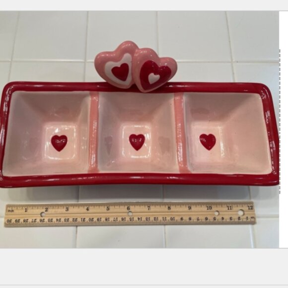 Ceramic Valentine serving dish - 3 section NEW! - Picture 2 of 4